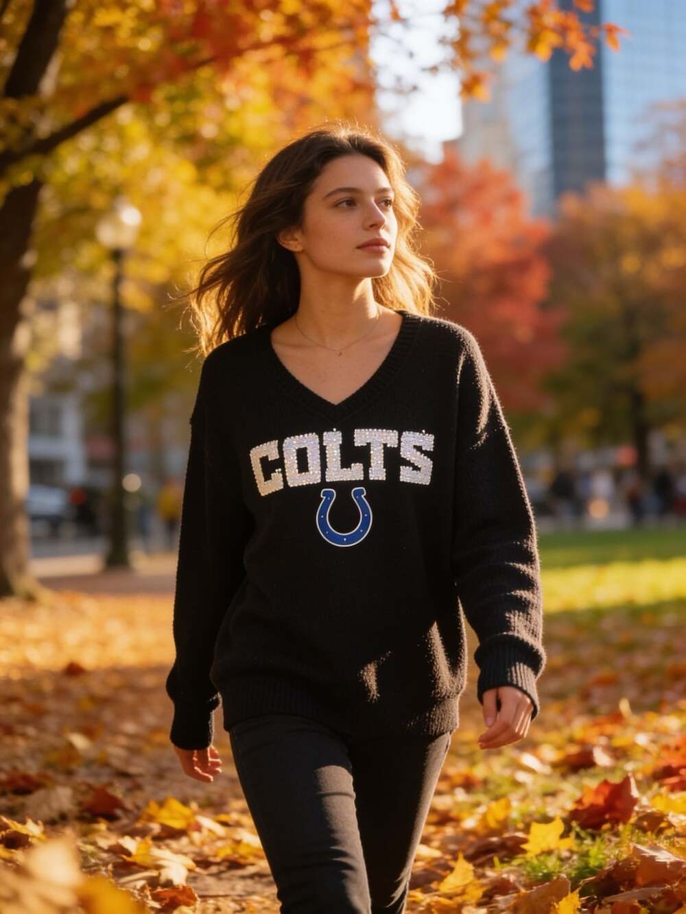NFL Team Apparel Indianapolis Colts Black Sequin V-Neck Pullover Sweatshirt Size